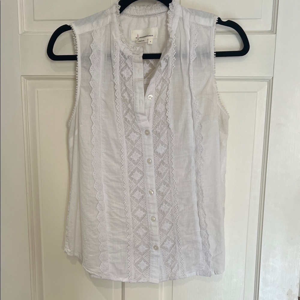 Anthropologie Small White Sleeveless Lace Top